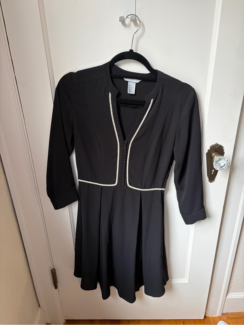 H&M Black Long Sleeve Dress with White Trim
